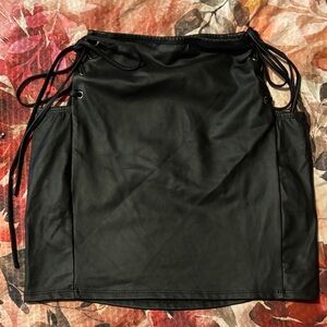 Sexy Black Lace-Up Pleather mini Skirt Size S